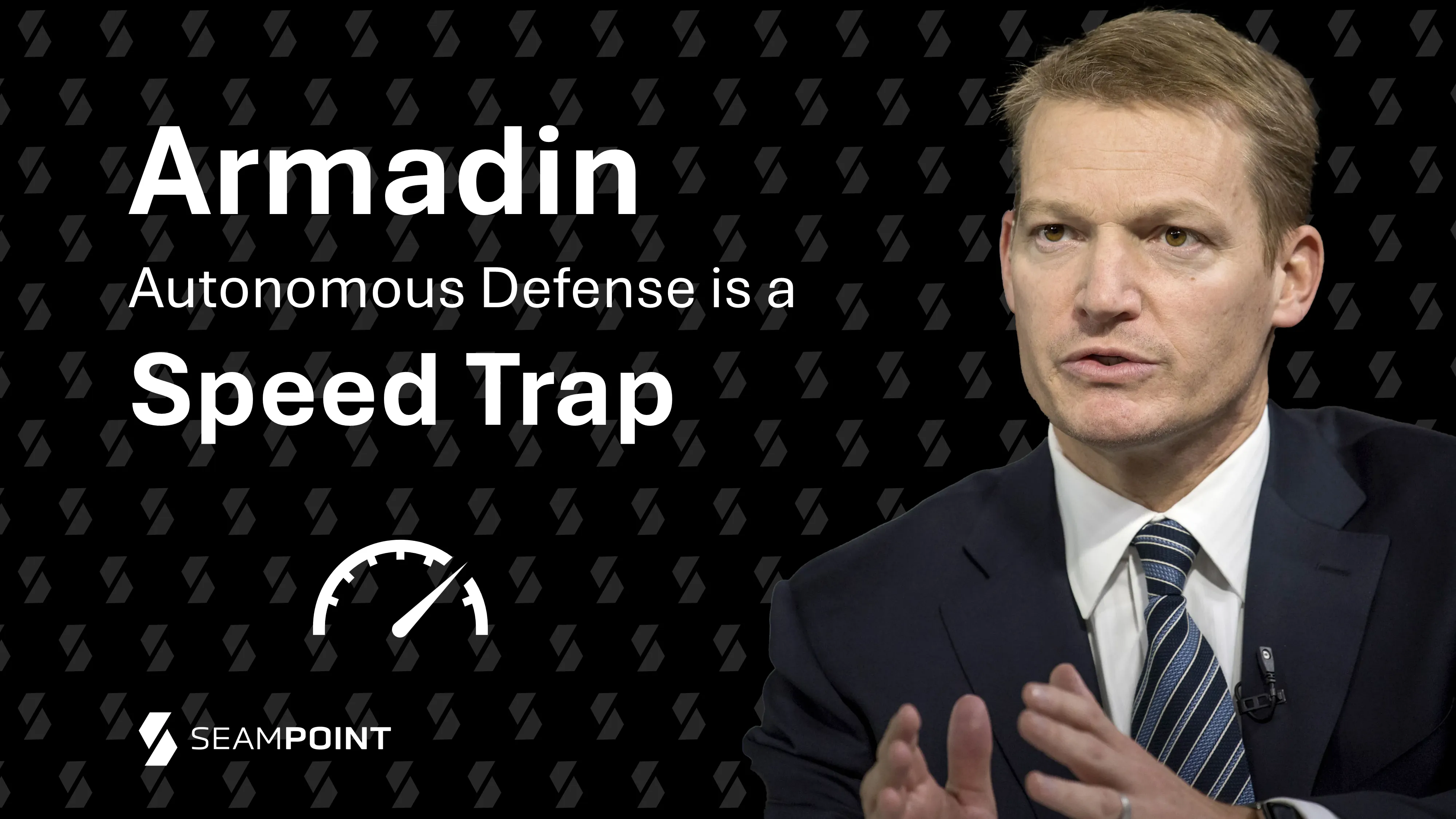 Blog header graphic with speaker and text reading Armadin Autonomous Defense is a Speed Trap